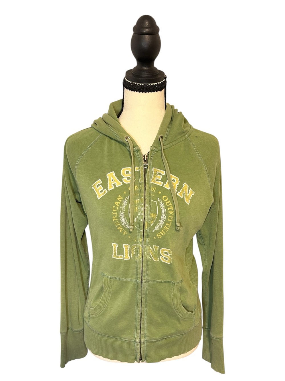 American Eagle Outfitters Y2K Green Zip-Up Hoodie Eastern Lions Sz M Varsity